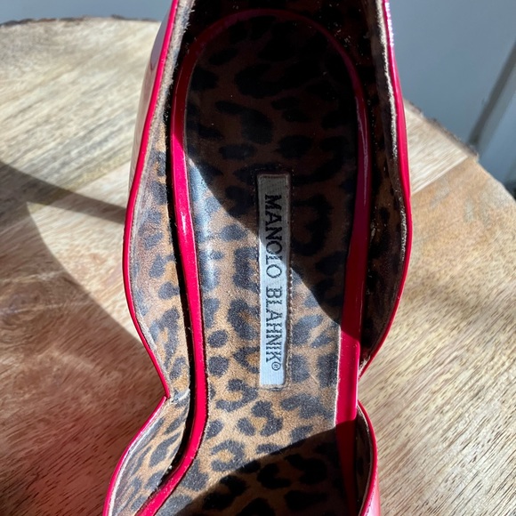 Manolo Blahnik Red Patent Leather Open Toe Pumps Size 38 - Picture 3 of 10